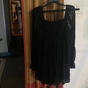 Black Lace Long Sleeve Mini Dress